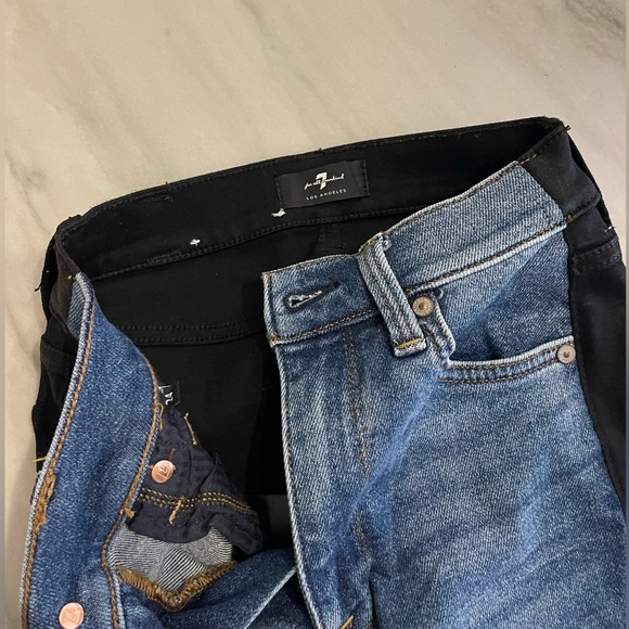 7 for All Mankind High Waist Ankle Skinny Denim & Black Coated Jean - Picture 4 of 5